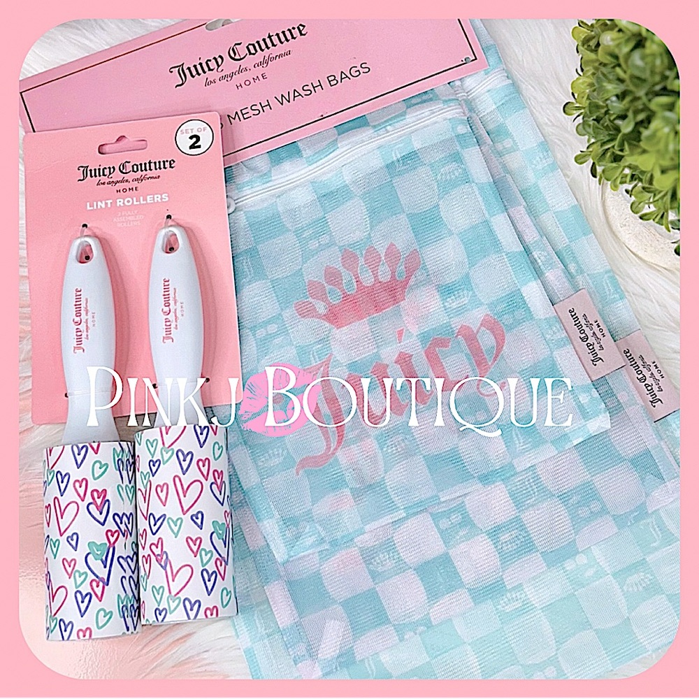 💗{Juicy Couture} 3pc Mint Checkered Crown Mesh Wash Bags+Lint Rollers Bundle!